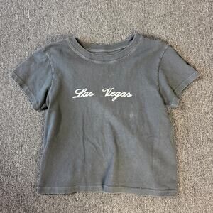 Vintage Y2k Las Vegas John Galt Grey Washed Graphic Baby Tee Women's Small